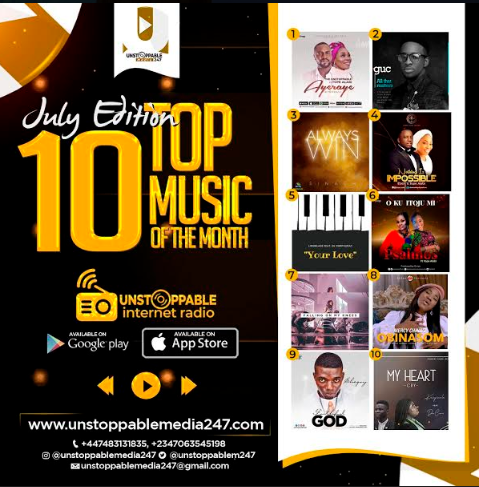 Top10 Gospel Music of the Month Unstoppabble Radio247 (July Edition)